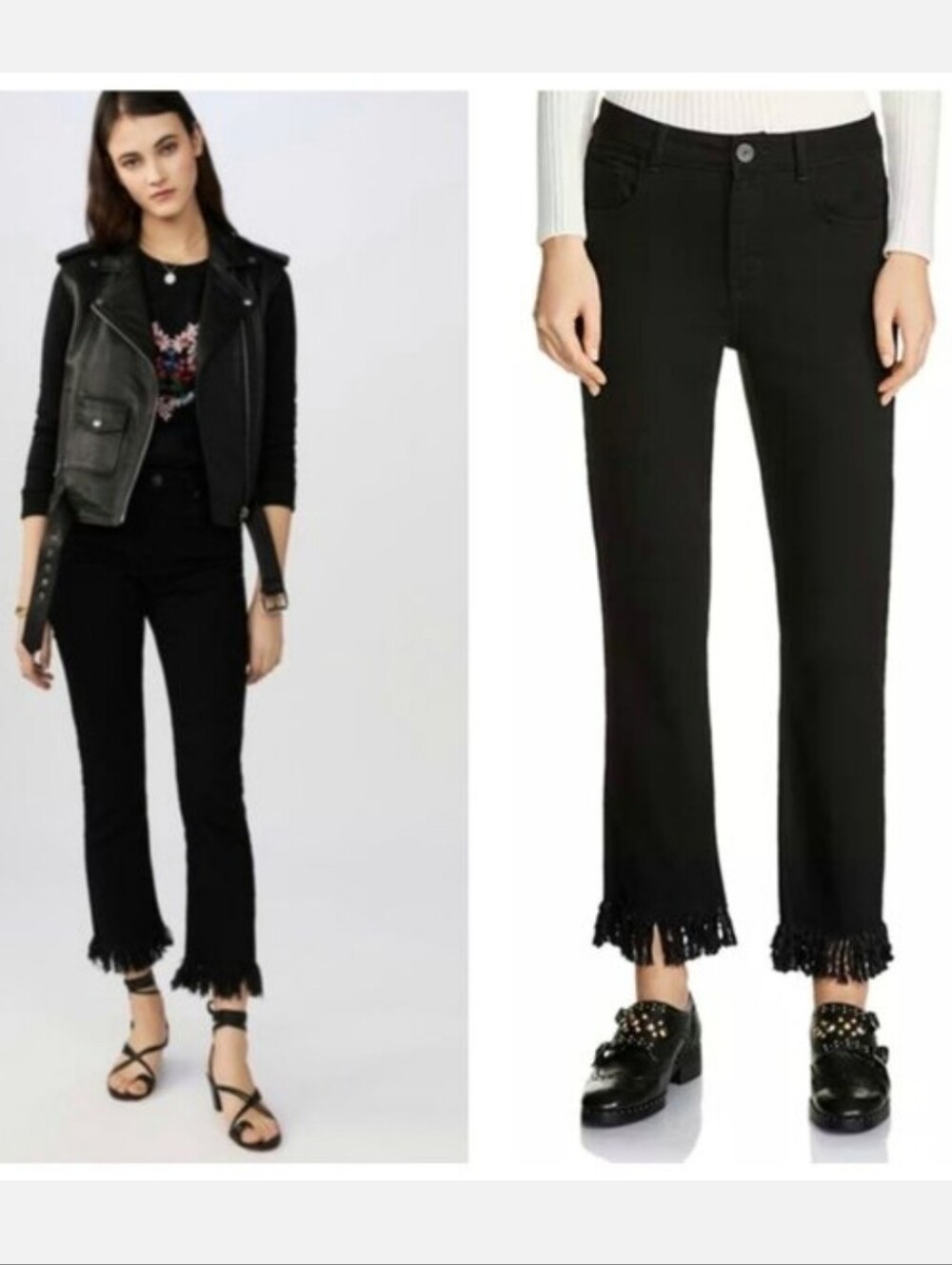 Maje Panakog Frayed High Rise Slim Straight Leg Jeans in Black Womens 34 Stretch
